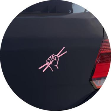 Imagem de Adesivo de Carro Baquetas ao Ar Bateria Percussão - Cor Rosa Claro - M