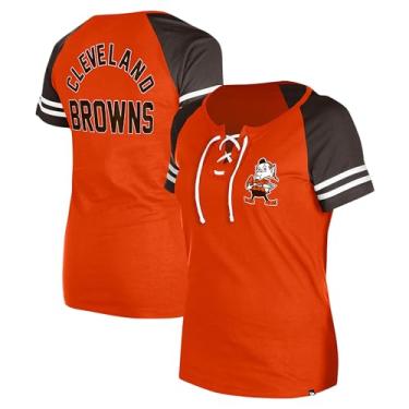 Imagem de New Era Camiseta feminina laranja Cleveland Browns Throwback com cadarço raglan