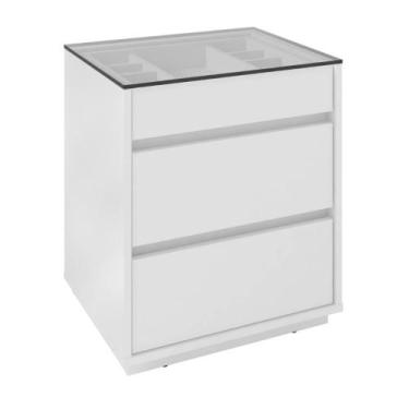 Imagem de Mesa de Cabeceira com Tampo de Vidro Déli Branco  - Mais de Casa