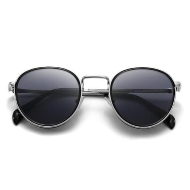 Imagem de SUNGAIT Óculos de sol redondos para mulheres e homens: óculos de sol retrô para dirigir na praia acampamento - proteção UV400, Armação prateada, lente cinza