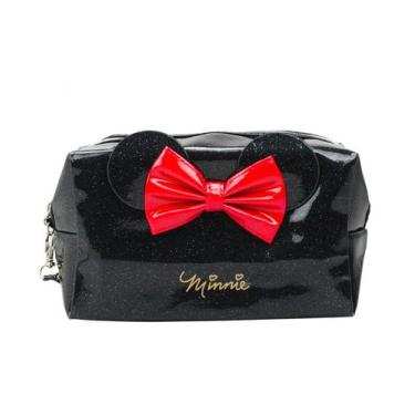 Imagem de Necessaire Retangular Preto Laço Orelhas Minnie 12x11x21cm - Disney