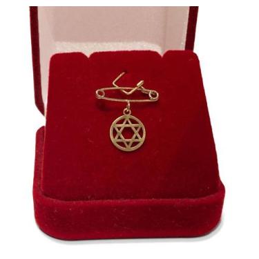 Imagem de Alfinete de Ouro 18k Com Pingente Estrela De Davi - Golden Maison Joia