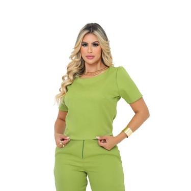 Imagem de Conjunto Feminino Calça E Blusa Alfaiataria Social Trabalho - VERDE OL