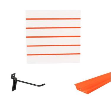 Imagem de Painel Canaletado Branco em Mdf 0,61 x 0,61m com Perfil Pvc Laranja e 