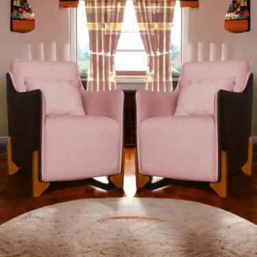 Imagem de Kit 2 Poltronas Decorativa Heloisa Veludo Rosa/Corano Marrom - Londril