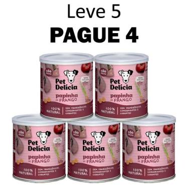 Imagem de 5 Rações Úmidas Pet Delícia Cães Filhotes Papinha de Frango 320g - Pet