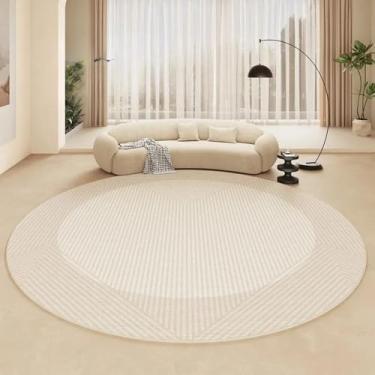 Imagem de Sala de estar Tapete Creme Bege Simples Redondo Quarto Sala de cabeceira Grande Área Tapete Linha Mesa de centro Vestiário Tapetes listrados, SY2299, QD, A, Diâmetro 140 cm