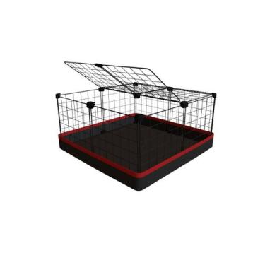 Imagem de Cercado Aramado Porquinho da Índia 60x60x30 Cm Preto com Teto e Bandej
