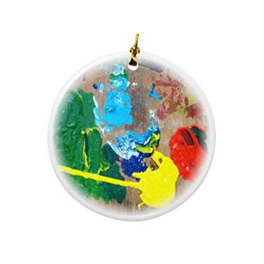 Imagem de Rikki Knight Ornamentos de Natal de dois lados com design de madeira The Painter Pallet on Wood