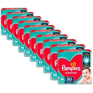 Imagem de Kit 10 Fraldas Pampers Supersec Pacotão M - 300 Tiras