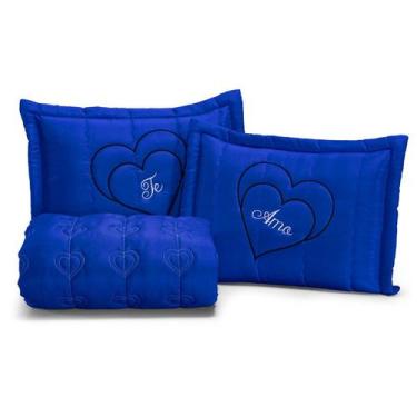 Imagem de Cobre Leito Te amo Casal 3 peça Matelado Bordado toque macio - ENXOVAI