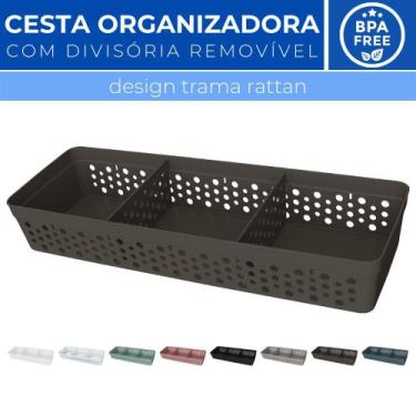 Imagem de Cesto Organizador Trama Rattan c/ Divisória Removível 34x11 - Usual Ut