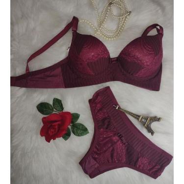 Imagem de Kit com 3 Conjuntos de Lingerie Sutiã com Bojo  e Calcinha Tamanho P -