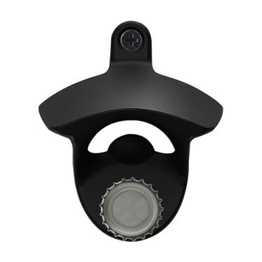 Imagem de Luwanburg Abridor de garrafa magnético preto montado na parede abridor de tampa de cerveja em branco com ímãs montado para suporte de refrigerador de madeira (pacote com 1)