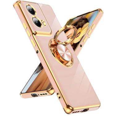 Imagem de LeYi Capa para celular Motorola Edge-2024: 【Não serve para Edge 50/ G 5G 2024】 com suporte magnético giratório de 360°, suporte magnético banhado a ouro rosa para Moto Edge 5G 2024, rosa
