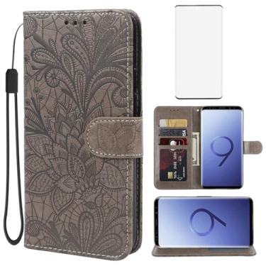 Imagem de Gufuwo Capa para Galaxy S9+, capa carteira para Samsung S9 Plus SM-G965U com protetor de tela de vidro temperado, flor de renda, couro PU, flip com suporte para cartão de crédito, capa para celular
