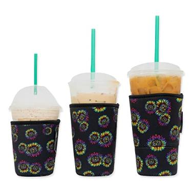 Imagem de Baxendale Manga de Café Gelado para Copos Frios – Pacote com 3 Mangas de Neoprene para Café Gelado para Bebidas Frias, Reutilizável, Compatível com Starbucks Dunkin, 4 mm de Espessura (Estampa
