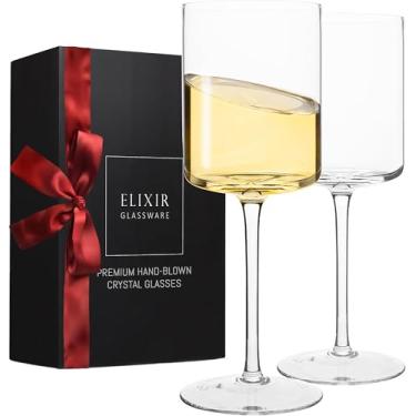 Imagem de Vidro de borda, moderno e elegante conjunto de 2 copos quadrados, vinho grande ou vinho branco - para mulheres, homens, casamento, aniversário - 355 ml, 100% cristal sem chumbo
