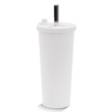 Imagem de Copo Boba reutilizável de aço inoxidável de 740 ml e copo de smoothie da Dodoko | Isolado a vácuo | Adequado para viagens e à prova de vazamento com canudo SS largo dobrável (branco)