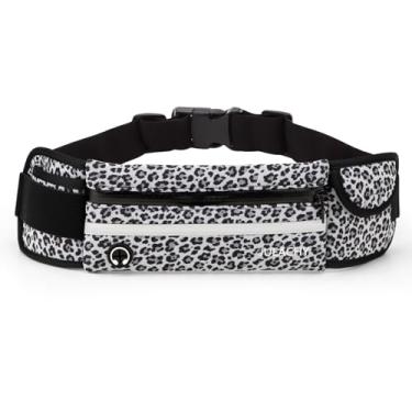 Imagem de Jueachy Cintos de corrida para mulheres, pochete à prova d'água, bolsa de cintura para corrida, suporte para celular, cinto esportivo ajustável, com porta para fone de ouvido, preto leopardo