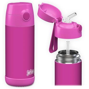 Imagem de Jarlson Charli Garrafa infantil de aço inoxidável com canudo – Frasco térmico de 350 ml – Testado TÜV – Livre de BPA – à prova de vazamento – Garrafa de água térmica para escola, berçário (magenta)