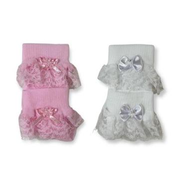 Imagem de Kit c/ 2 Meia Infantil Menina Renda e Laço Zulekinha, M, Rosa