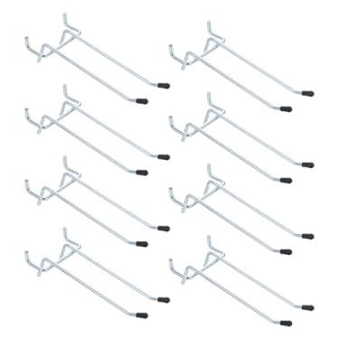 Imagem de HARFINGTON 8 peças de ganchos para prateleiras de quadro de estacas de metal de 12,7 cm, suporte para pendurar na parede, ferramentas de organização para bancada, garagem, cozinha, loja, prata