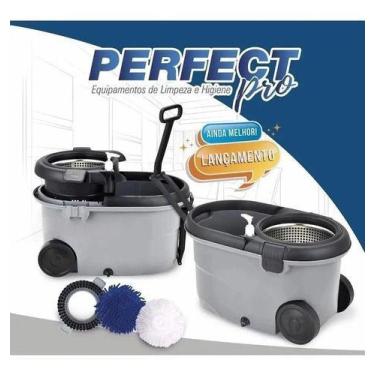 Imagem de Balde Mop Rodo Magico Giratório Move 3 Refil Tira Pó - Perfect, Preto