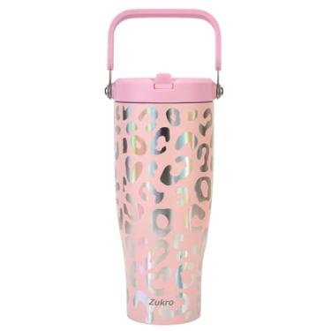 Imagem de Zukro Copo de 1,134 g com canudo dobrável | Jarro de água de aço inoxidável com alça superior para academia, ar livre, carro |Garrafa de água isolada a vácuo grande à prova de vazamento de parede