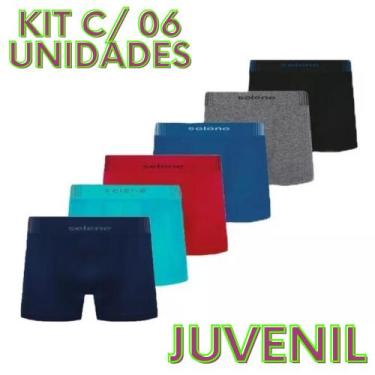 Imagem de Cuecas Boxer Selene Sem Costura Microfibra Juvenil Kit com 06, Variada