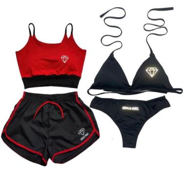 Imagem de Conjunto Duo com Bojo + Biquíni estampas refletivas - Gringas Model, V