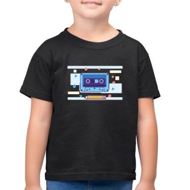 Imagem de Camiseta Algodão Infantil Fita Cassete - Foca na Moda, Preto, 2