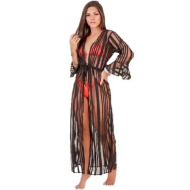 Imagem de Saída de praia longa com babados e cinto ajustável listrada - Tropican