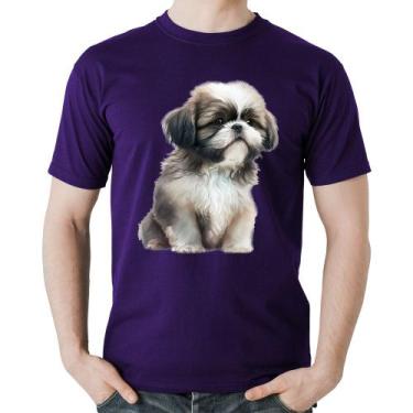 Imagem de Camiseta Algodão Cachorro Shih Tzu Filhote - Foca na Moda, Roxo, M