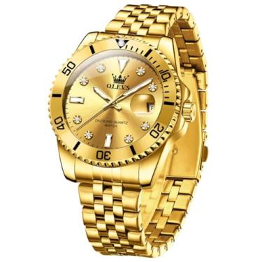 Imagem de OLEVS Relógio de pulso masculino esqueleto para negócios, aço inoxidável, à prova d'água, luminoso, 9809: face dourada, G9809