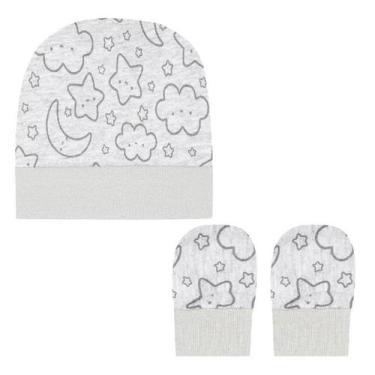 Imagem de Kit bebe touca + luvas 100% algodão baby joy bublim