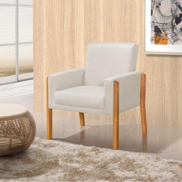 Imagem de Poltrona Sala de Espera Pés em Madeira Santorini Linho Crú - VILLA CAS