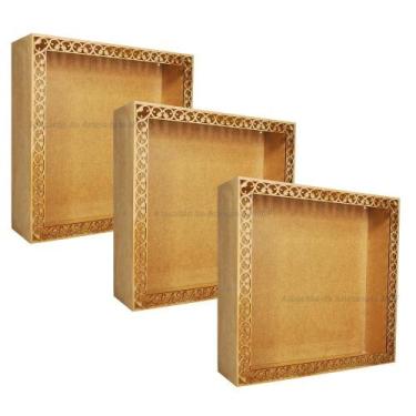 Imagem de Trio Nicho Simples Quadrado Arabesco G 37x37x12 Mdf Madeira  - ATACADÃ