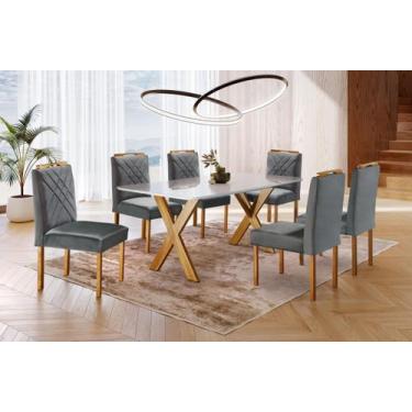 Imagem de Conjunto Sala de Jantar 6 Lugares Mesa Munique Com Tampo Com Vidro e C