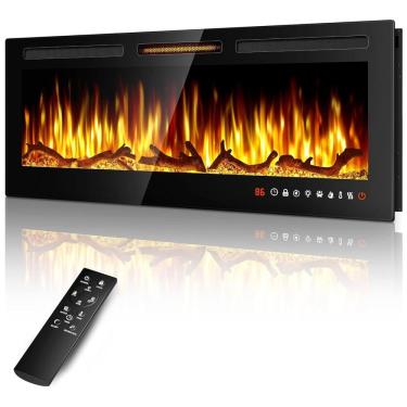 Imagem de Lareira Elétrica de Embutir A46x152L cm com Controle Remoto, 13 Cores de Chama Ajustáveis ??e 5 Brilhos, 110V 1500W, Alpaca, Preta	 