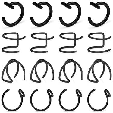 Imagem de Ftovosyo Anéis de lábio falsos em forma de T de aço inoxidável gótico clipe sem piercing de nariz dupla cartilagem brincos de hélice ear cuff para mulheres homens e mulheres, metal, aço inoxidável