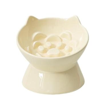 Imagem de LE SERVETA Macarons Series Tigela de cerâmica alimentadora lenta para gatos, alimentador de quebra-cabeça elevado, alimentador lento para gatos antivômito, tigela de comida elevada, tigela para gatos