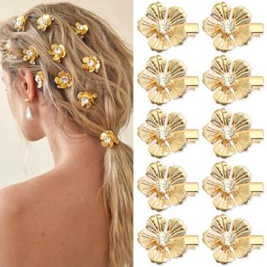 Imagem de AOREAS 10 peças de clipes de cabelo de cristal brilhante design de flor de strass jacaré clipe de metal antiderrapante floral bico de pato grampos de cabelo bonitos simples laços presilhas de cabelo