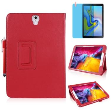 Imagem de Capa de couro fina para Samsung Galaxy Tab S4 10,5 polegadas 2018 (SM-T830 T835 T837), suporte de vários ângulos, capa protetora completa para tablet com caneta Stylus, película de tela (vermelha)