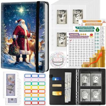 Imagem de Fichário de desafio de economia de dinheiro com 100 envelopes, couro de poliuretano, fichário de orçamento para economia de dinheiro A5 com envelopes de dinheiro e 3 rastreadores de orçamento