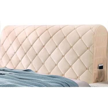 Imagem de Capa protetora de cabeceira de veludo com ajuste universal, capa protetora à prova de poeira e espessada para todos os tamanhos de cama - Twin, Full, Queen, King, Easy Care(Beige,180cm(71inch))