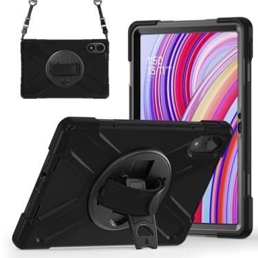 Imagem de GooodiDEAR Capa para Redmi Pad Pro 12.1, capa resistente à prova de choque Mi Poco Pad 12.1 com suporte giratório de 360°, alça de ombro ajustável, proteção total, design de plugue contra poeira,