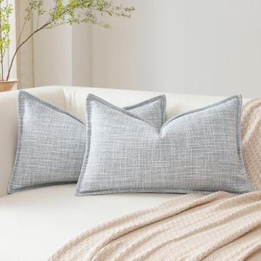Imagem de OTOSTAR Pacote com 2 capas de almofada decorativas azuis cinza 30 x 50 cm com textura de linho macio para sofá, quarto, sala de estar, decoração de casa 30 x 50 cm