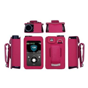 Imagem de Capa de couro ajustada com clipe giratório para cinto + protetor de tela para bomba de insulina mínima Medtronic (mínimo de 630 G/640 G/650 G/670 G/770G) (rosa choque)