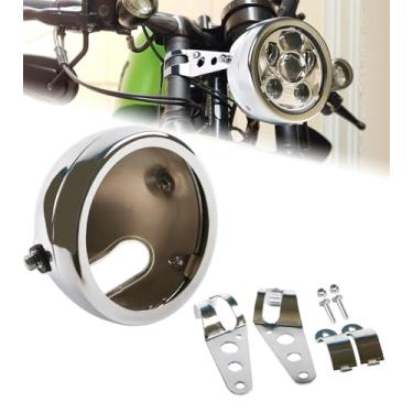 Imagem de HENGTUAOTO HENGTUAOTO Balde de carcaça de farol de motocicleta de 5,75 polegadas com suporte para Harley KAWASAKI Honda Yamaha Suzuki Chopper Cafe Racer Bobbe Aprilia Capa cromada fosca